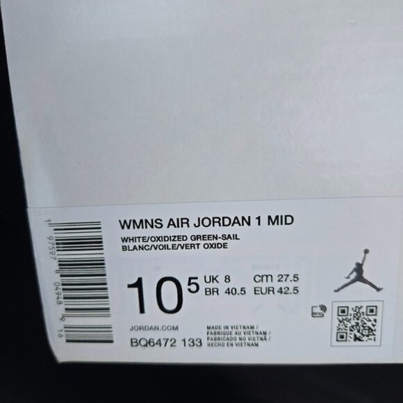 Nike Air Jordan 1 Mid Women's Size 10.5 White Oxidized Green Sail 022025 - Picture 8 of 8